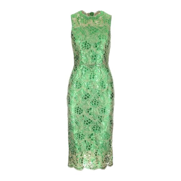 Dolce & Gabbana Semi Sheer Metallic Coated Lace Sleeveless Midi Dress 44 L - Picture 5 of 12